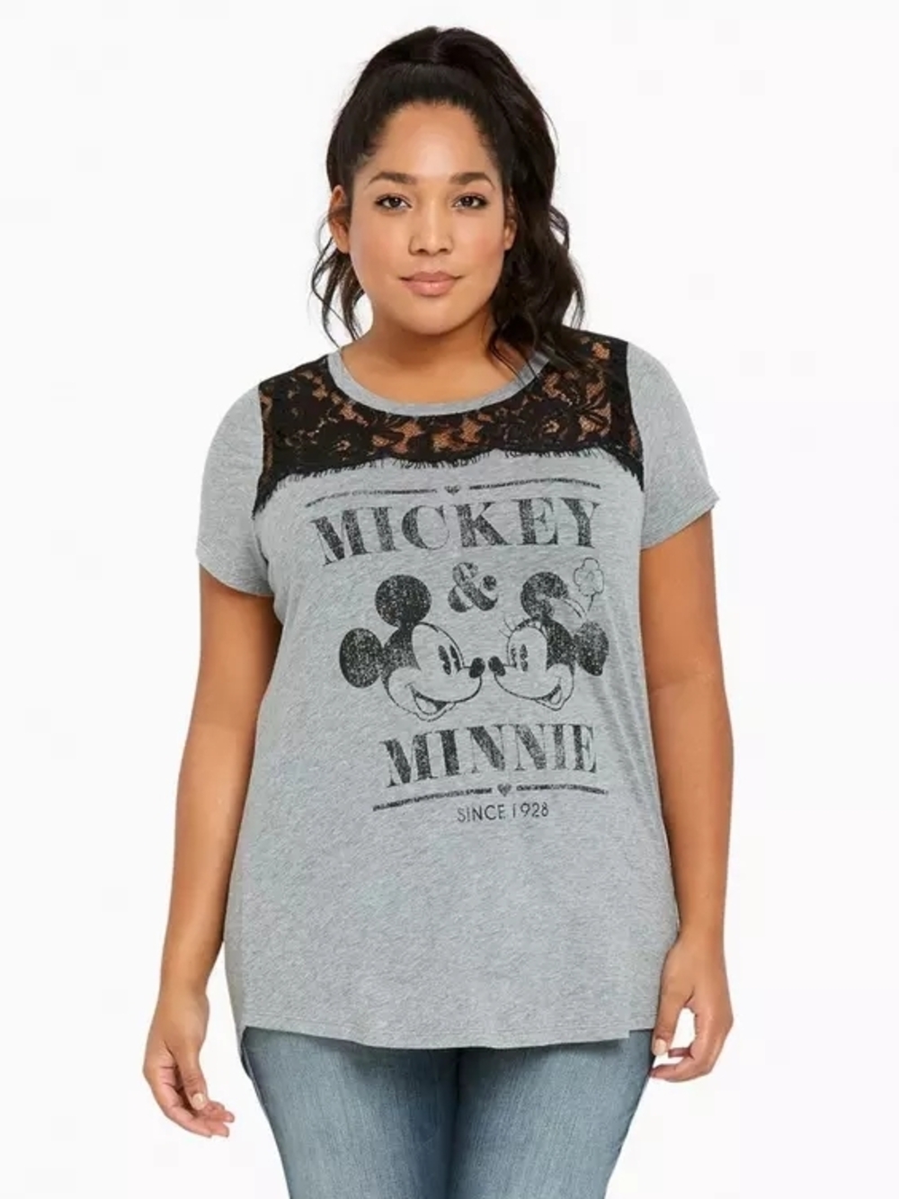 Disney Torrid 4x Gray Mickey & Minnie Lace Inset Top